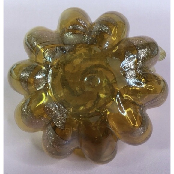 Small Hand Blown Art Glass Pumpkin 4" Wide Brown With Sparkly Swirls Curly Stem - Picture 8 of 8